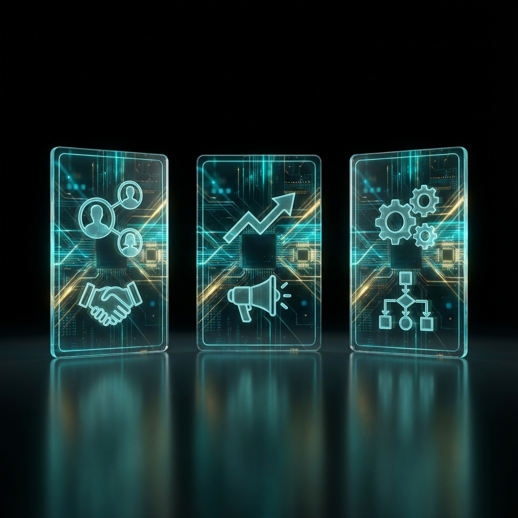 Three service pillars: Client Engagement, Marketing & Sales, Operations